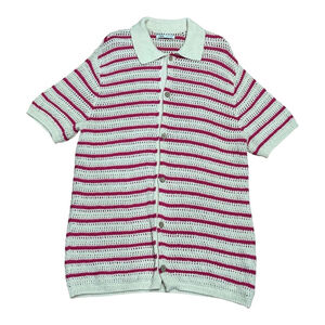 Zara Sweater Womens Medium Striped Button Up Short Sleeve Knit Collared Pullover